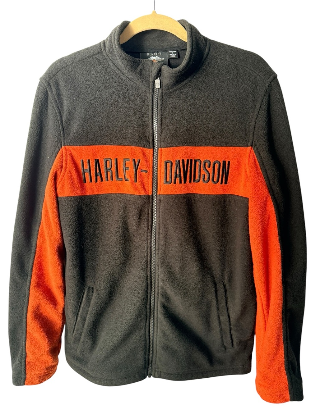 Harley-Davidson Men’s Black & Orange Fleece Zip Jacket Size Small
